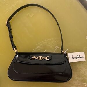 Sam Edelman Glossy Black Small Loraine Shoulder Bag with Gold Accents